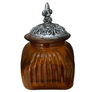 Vintage Artland Amber Glass Apothecary Jar with Ornate Pewter Lid